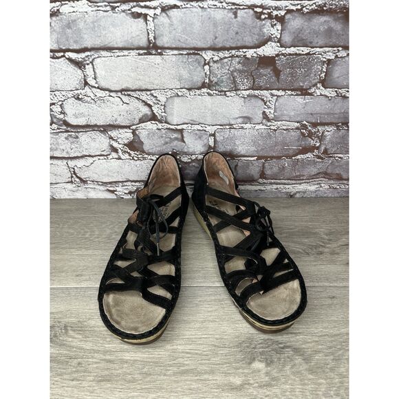 Naot Black Suede Leather Lace Up Open Toe Wedge Sandals Women’s Sz 39EU/8.5M US - Picture 3 of 16